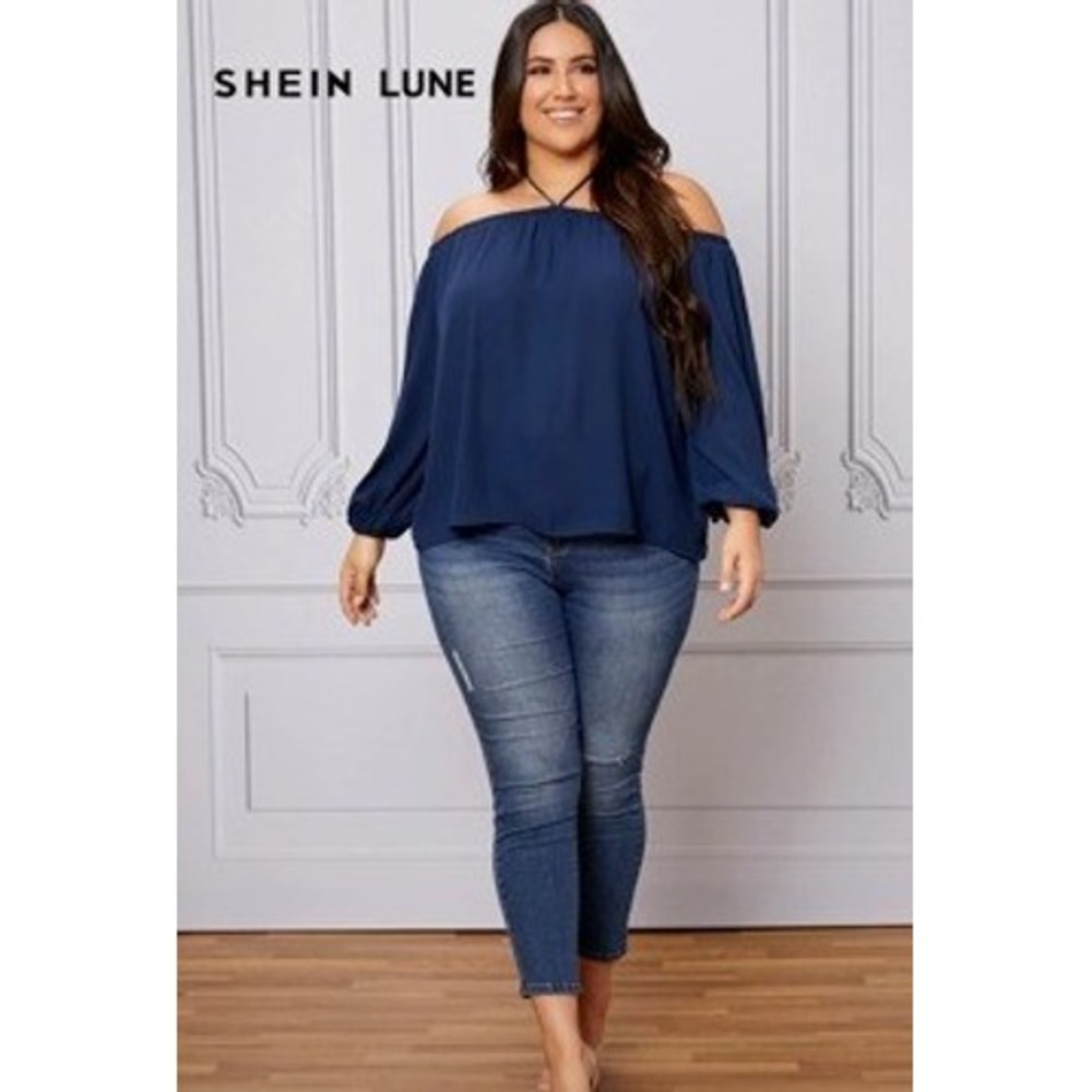 SHEIN Navy Blue Shoulder Blouse Size 3X